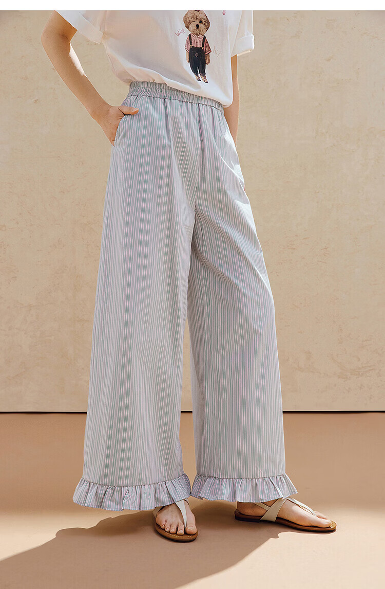 INMAN Lyocell Cotton Vintage Striped Wide-Leg Pants 2026 Summer Women's New Elastic Waist Ruffle Trousers 15
